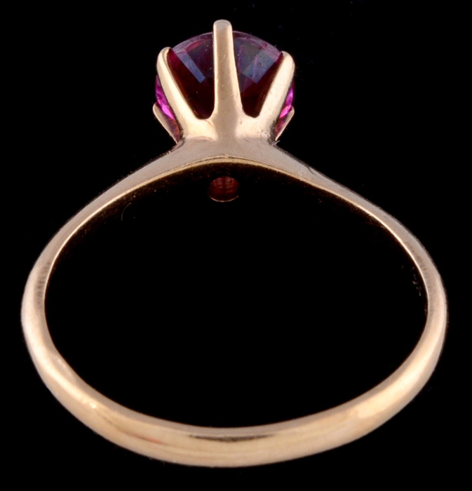 10K Yellow Gold Solitaire Ring with Ruby Glass Doublet