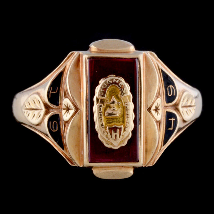 10K Yellow Gold Ring with Synthetic Red Corundum