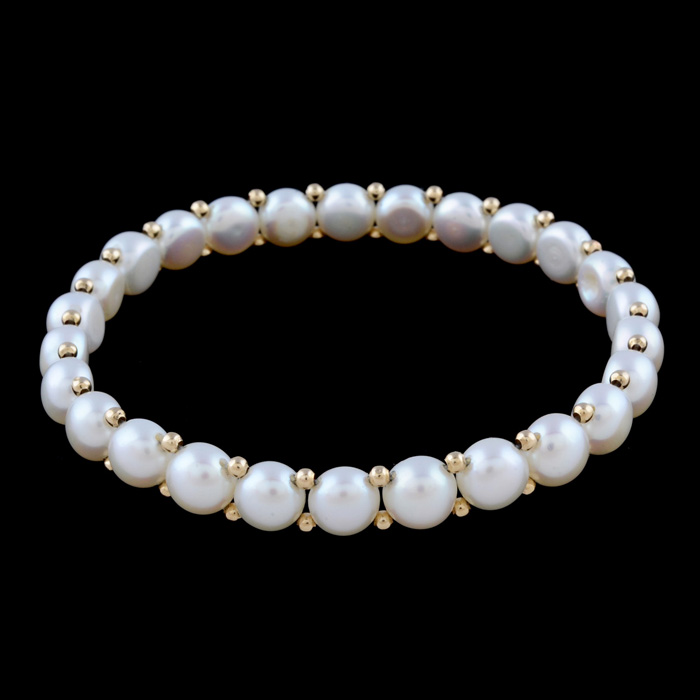 10K Yellow Gold and Freshwater Button Pearl Stretch Bracelet