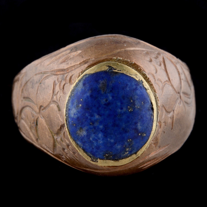 Vintage Persian Isfahani Copper Ring with Lapis Lazuli Cabochon