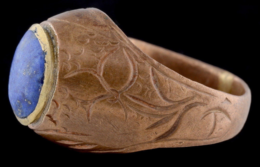 Vintage Persian Isfahani Copper Ring with Lapis Lazuli Cabochon