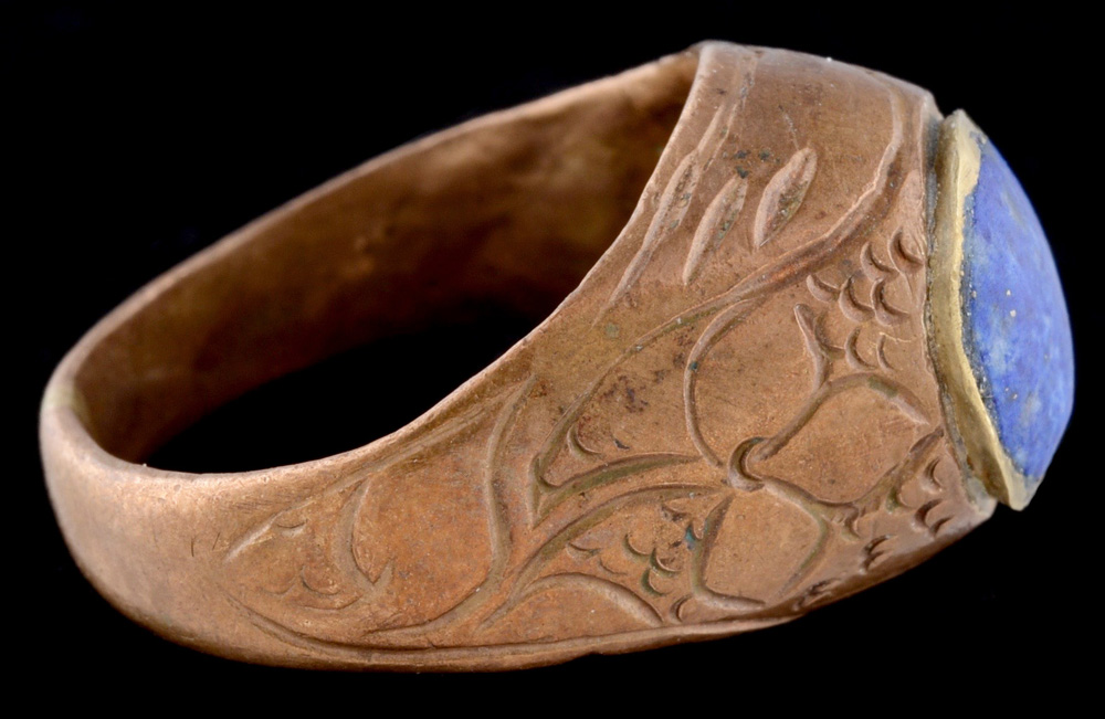 Vintage Persian Isfahani Copper Ring with Lapis Lazuli Cabochon