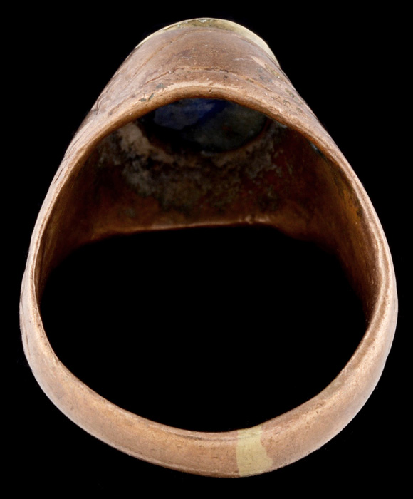 Vintage Persian Isfahani Copper Ring with Lapis Lazuli Cabochon