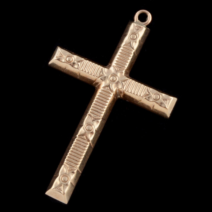 10K Yellow Gold Textured Cross Pendant