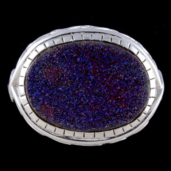 Sterling Silver Mystic Druzy Quartz and Amethyst Ring