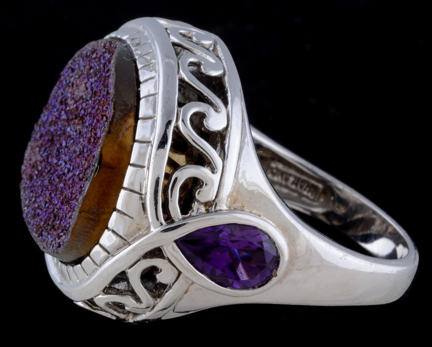 Sterling Silver Mystic Druzy Quartz and Amethyst Ring