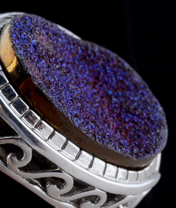 Sterling Silver Mystic Druzy Quartz and Amethyst Ring