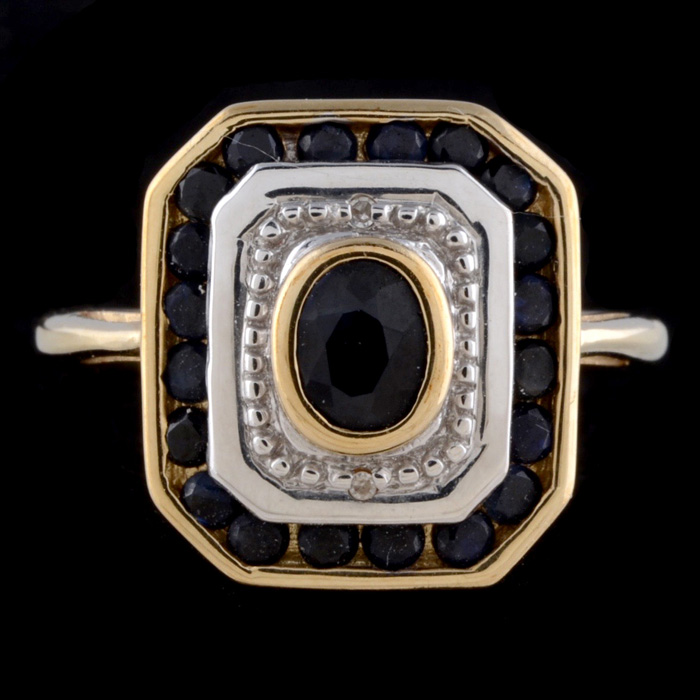 10K Yellow Gold Blue Sapphire and Diamond Ring