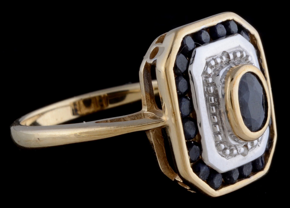 10K Yellow Gold Blue Sapphire and Diamond Ring