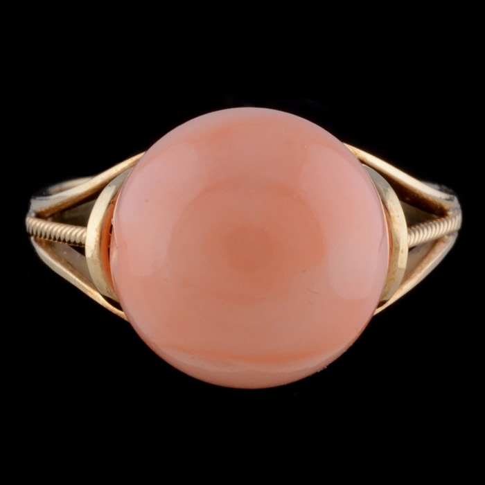10K Yellow Gold and Natural Polished Coral Openwork Ring