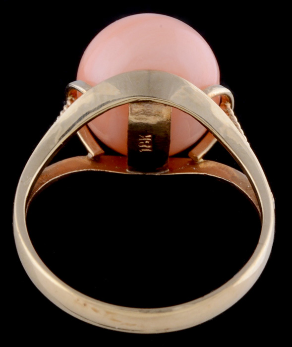 10K Yellow Gold and Natural Polished Coral Openwork Ring