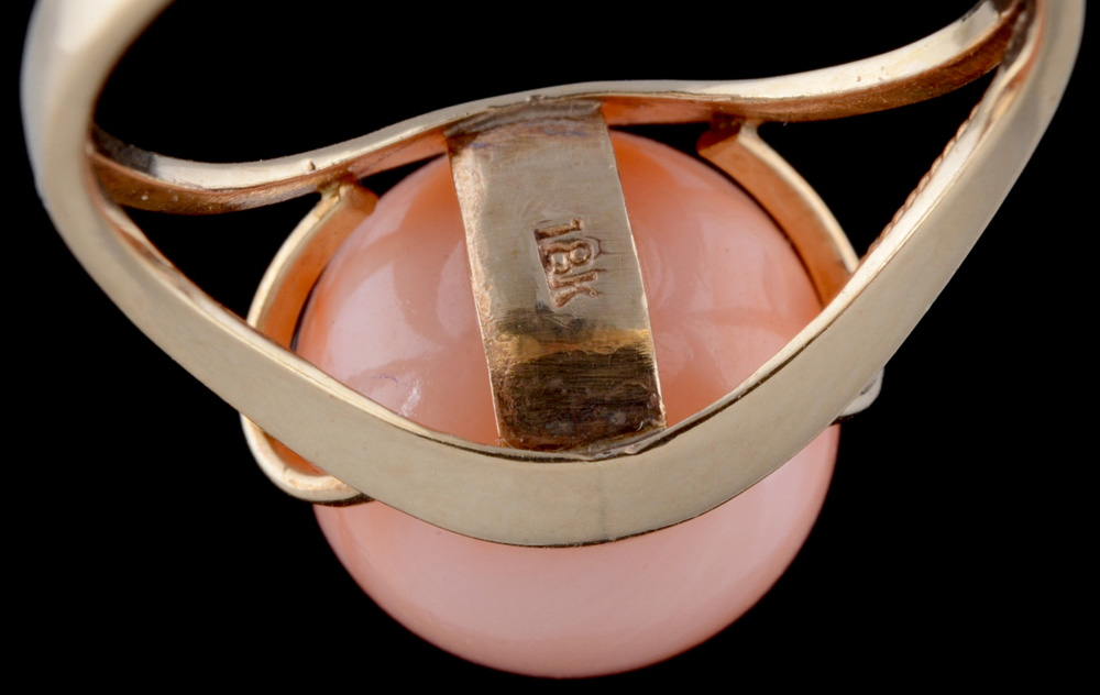 10K Yellow Gold and Natural Polished Coral Openwork Ring