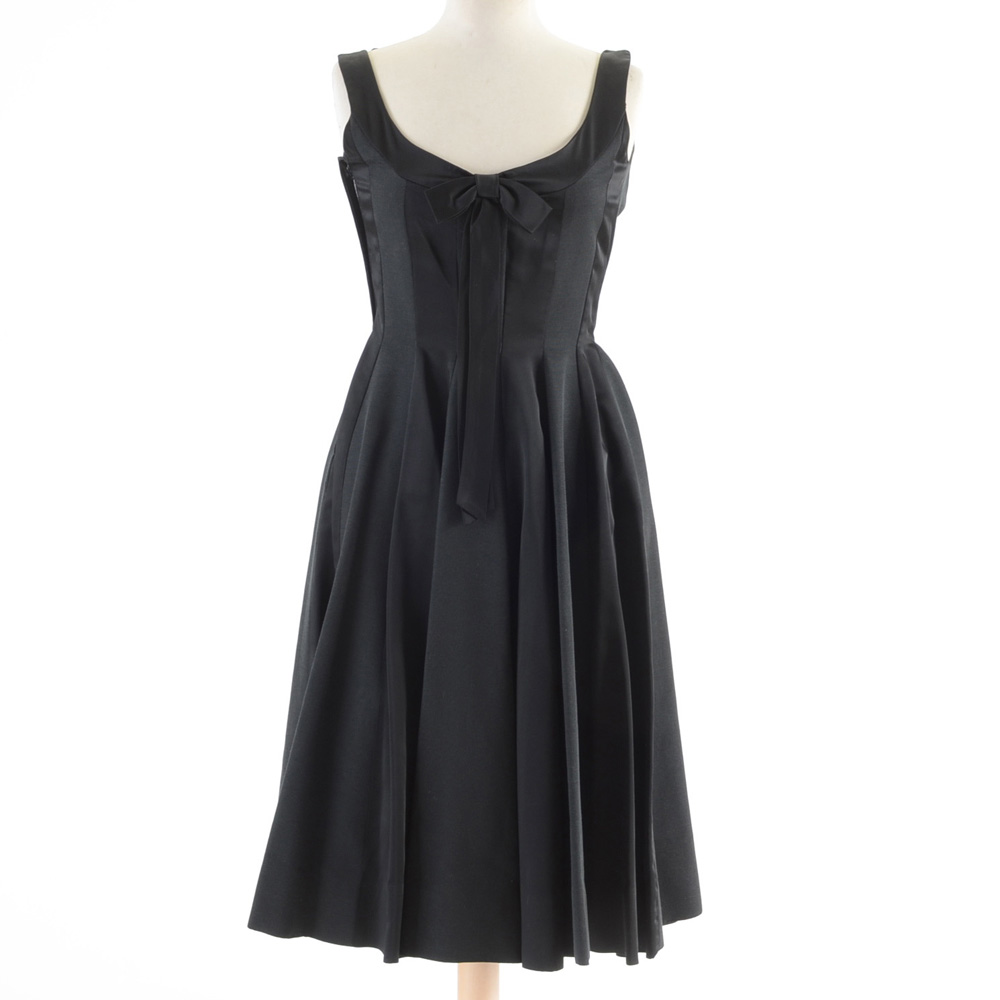 Vintage Black Faille and Satin Evening Dress