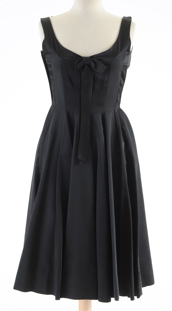 Vintage Black Faille and Satin Evening Dress