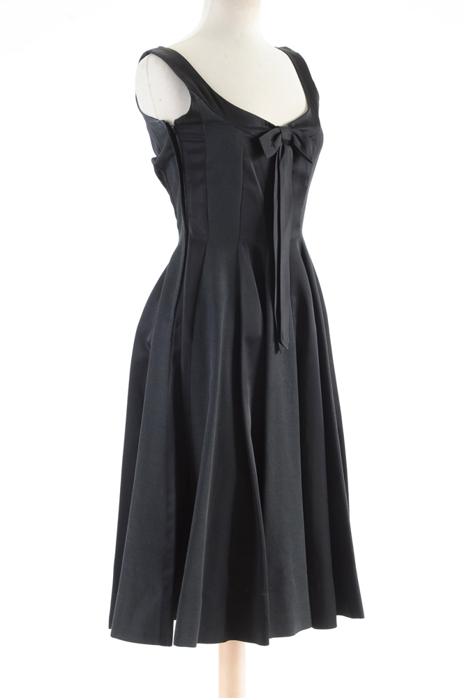 Vintage Black Faille and Satin Evening Dress