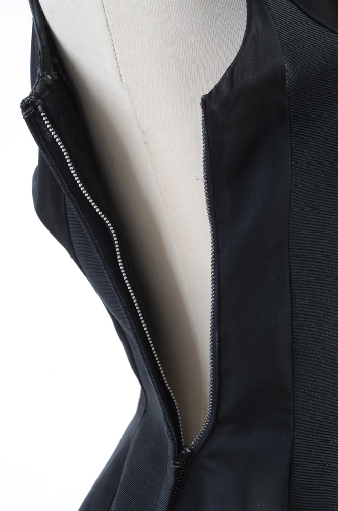 Vintage Black Faille and Satin Evening Dress