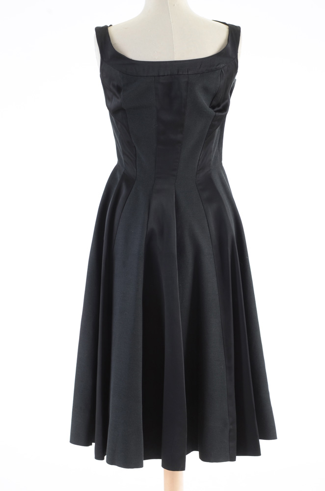 Vintage Black Faille and Satin Evening Dress