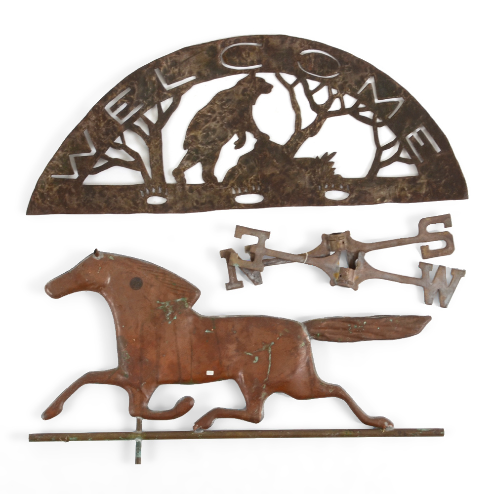 Vintage Weather Vane and Metal Sign