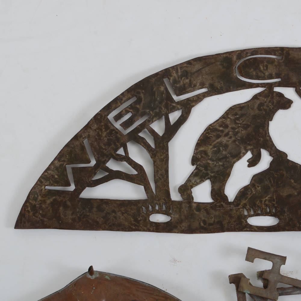 Vintage Weather Vane and Metal Sign