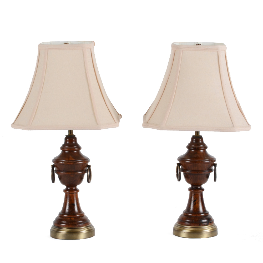 Turned Wood Table Lamps in Walnut Finish