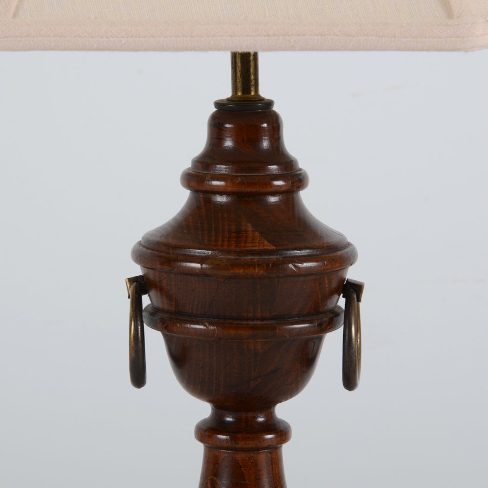 Turned Wood Table Lamps in Walnut Finish