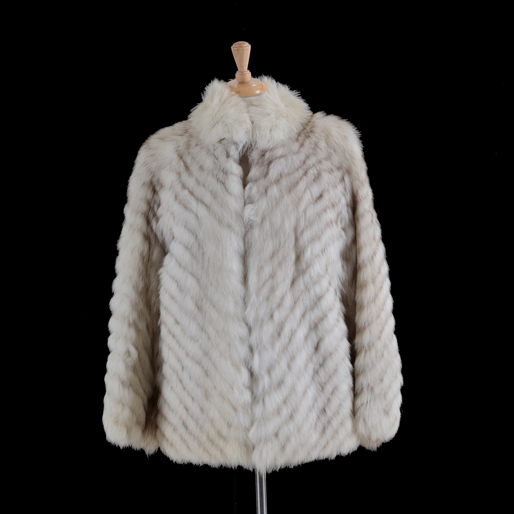 Saga Fox Herringbone Cut Blue Fox Fur Coat