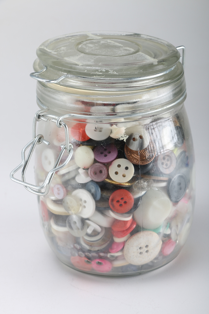 Sad Irons and Canning Jar of Button Collection