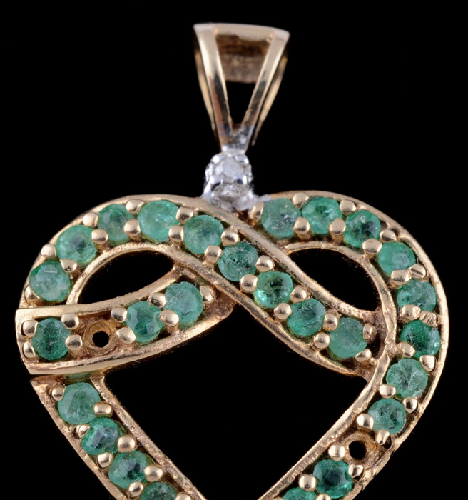 Group of 14K Yellow Gold Heart Shape Charms and a 10K Yellow Gold and Emerald Heart Shape Pendant