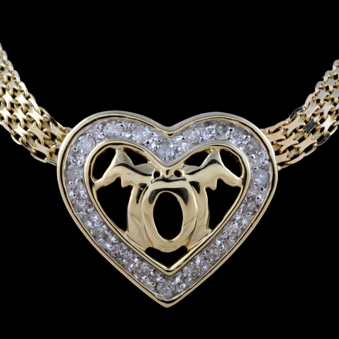 10K Yellow Gold Openwork Heart Shape Diamond Pendant Necklace with Mesh Chain