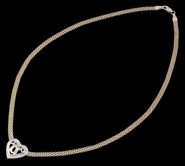 10K Yellow Gold Openwork Heart Shape Diamond Pendant Necklace with Mesh Chain