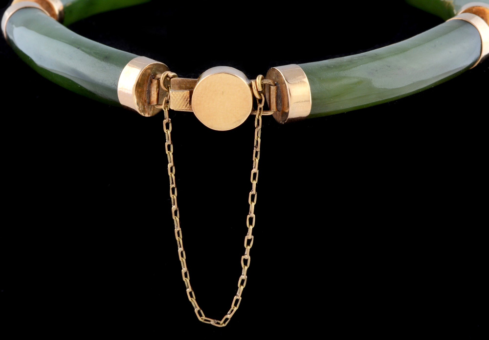 14K Yellow Gold and Carved Nephrite Jade Link Bracelet
