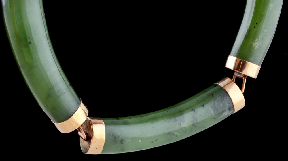 14K Yellow Gold and Carved Nephrite Jade Link Bracelet