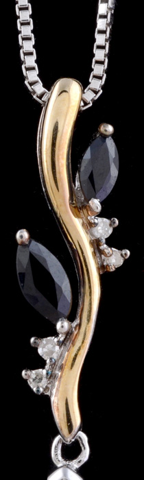 Alwand Vahan Sterling Silver and 14K Yellow Gold Drop Pendant Necklace with Synthetic Blue Sapphires and Diamonds