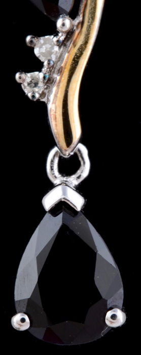 Alwand Vahan Sterling Silver and 14K Yellow Gold Drop Pendant Necklace with Synthetic Blue Sapphires and Diamonds