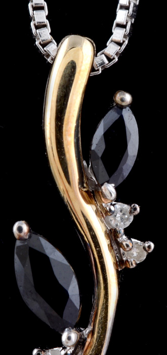 Alwand Vahan Sterling Silver and 14K Yellow Gold Drop Pendant Necklace with Synthetic Blue Sapphires and Diamonds