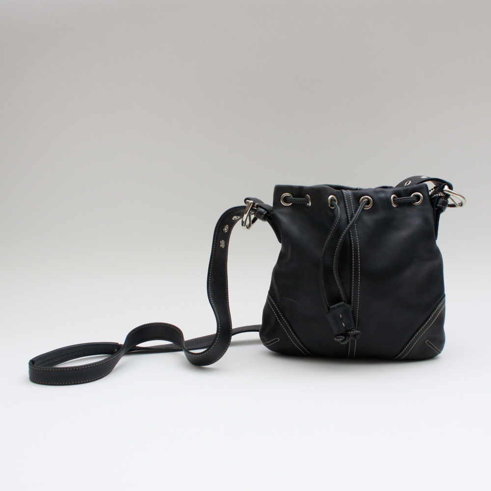 Coach Black Leather Drawstring Shoulder Bag