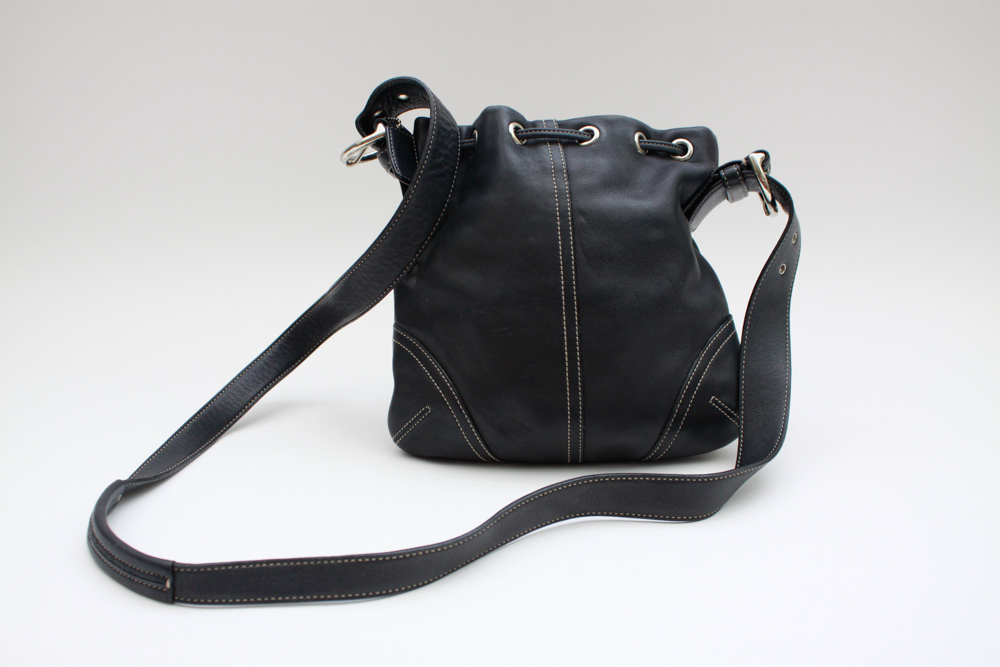 Coach Black Leather Drawstring Shoulder Bag