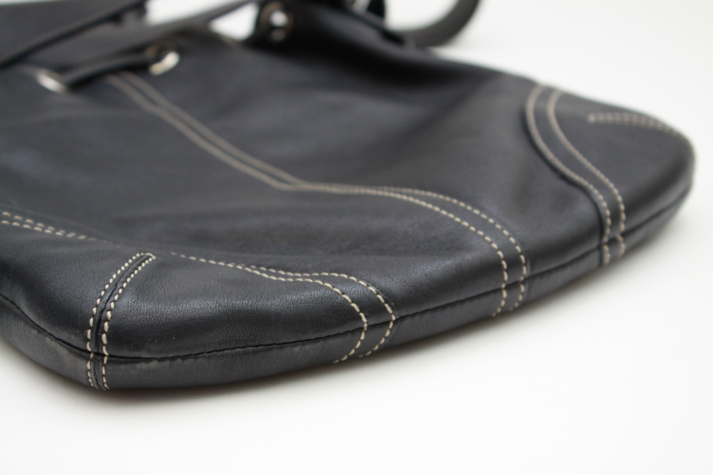 Coach Black Leather Drawstring Shoulder Bag