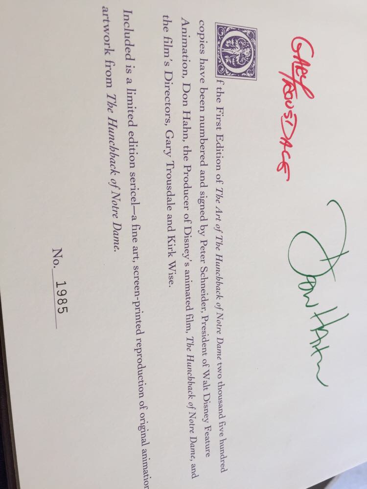 Signed First Edition "The Art of The Hunchback of Notre Dame"