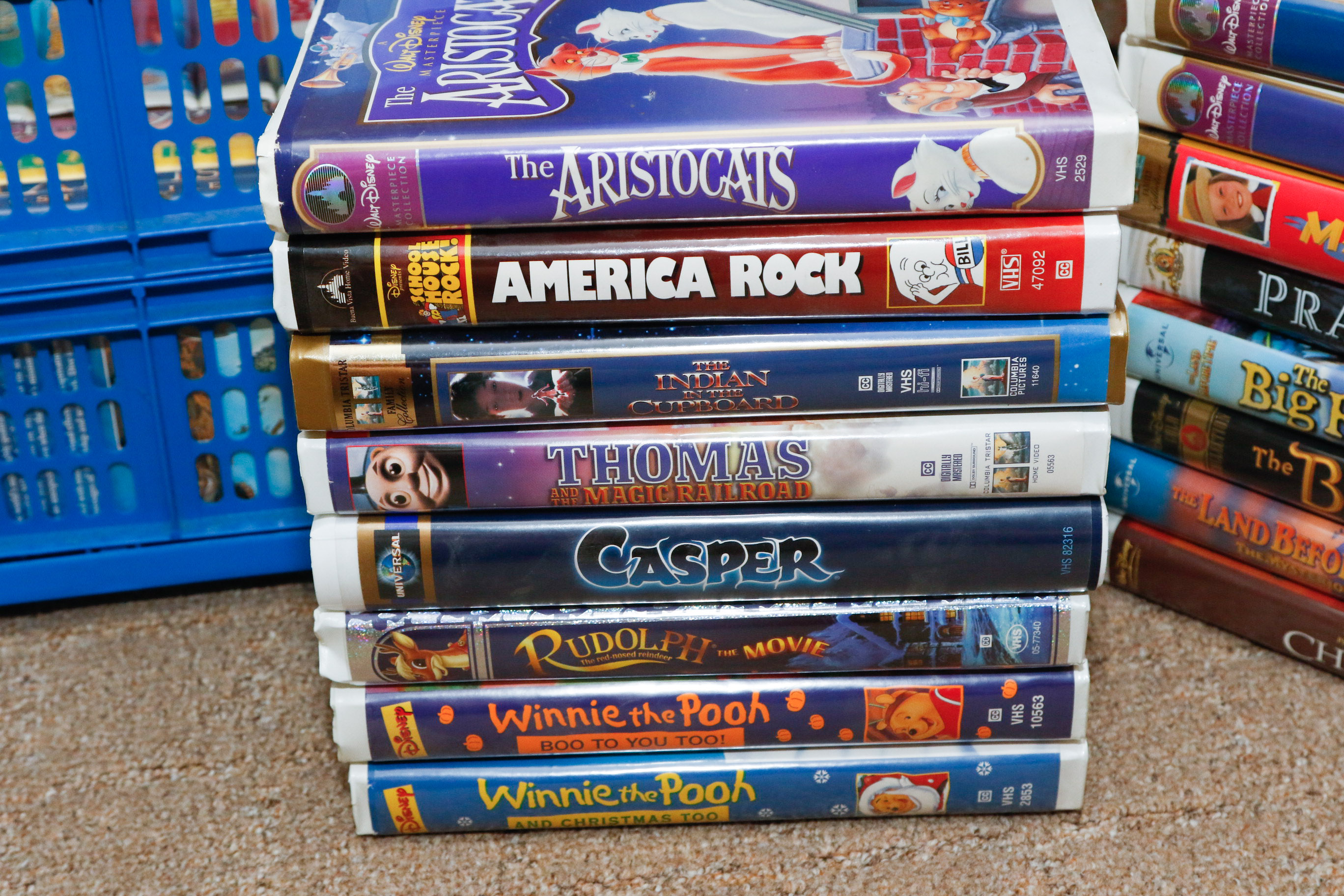 Disney VHS Collection with VHS/DVD Converter and Television