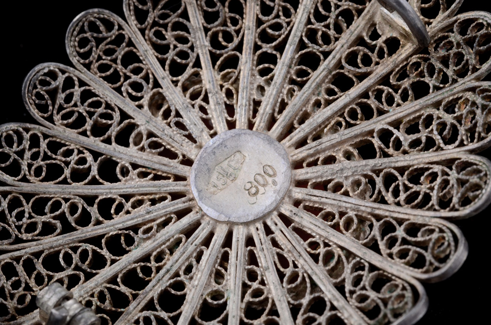 Early 20th Century 800 Silver Filigree and Hand Carved Cameo Shell Openwork Brooch and a Carved Cameo Link Bracelet