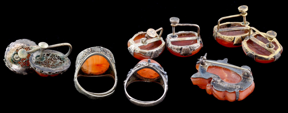 Group of Early 20th Century Chinese Export Silver and Carnelian Jewelry