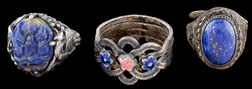 Group of Early 20th Century Chinese Export Carved Lapis Lazuli and Carved Sodalite Silver Filigree Jewelry