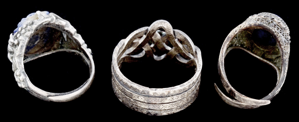 Group of Early 20th Century Chinese Export Carved Lapis Lazuli and Carved Sodalite Silver Filigree Jewelry