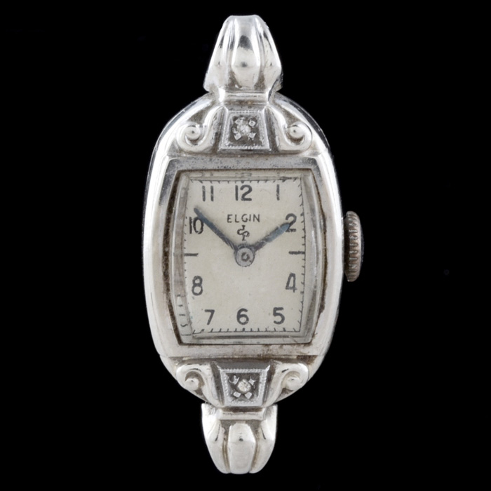 Early 20th Century Elgin 14K White Gold Watch Case with Diamond Accents