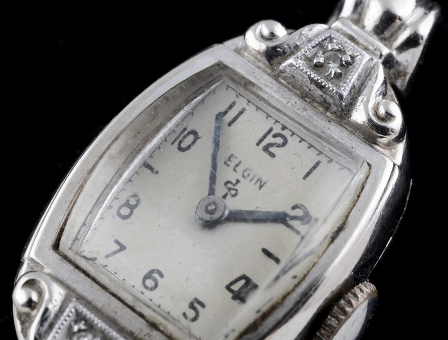 Early 20th Century Elgin 14K White Gold Watch Case with Diamond Accents