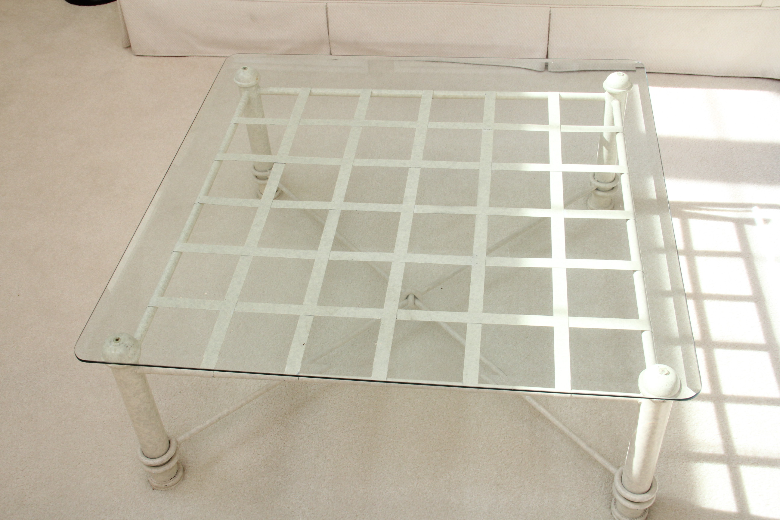Contemporary Glass Top, Wrought Iron Coffee Table