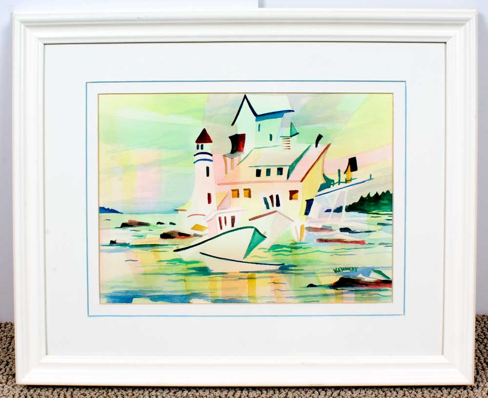 Nautical Themed Signed Watercolor with Lithograph