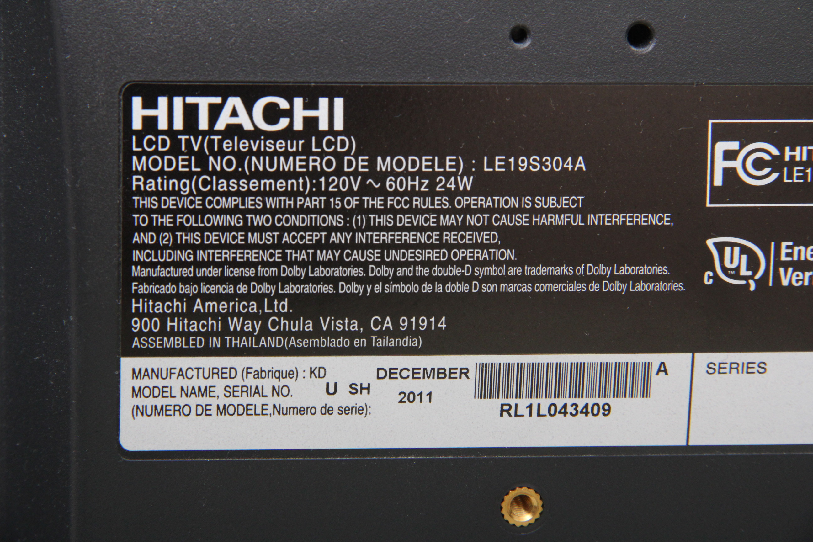 Hitachi 19" LED Television