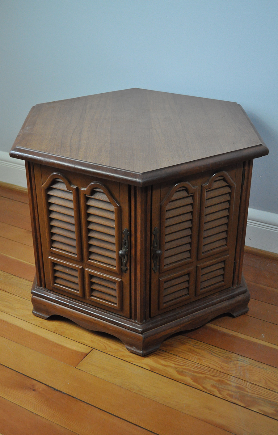 Walnut Hexagon Shaped Storage Cabinet